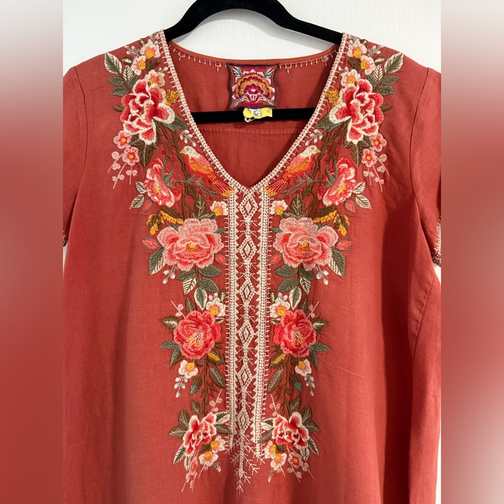 Johnny Was Rust Embroidered V-Neck Tunic size small just had it dry cleaned. - Picture 4 of 6